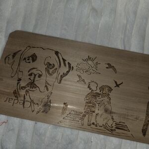 7x16 Wood Burn Art Hand Crafted On Cedar Wood Lab Doberman And Child